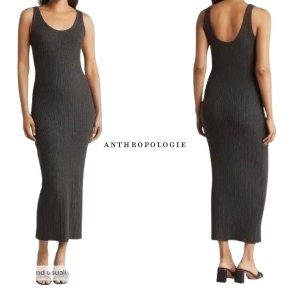 Anthropologie Avec Les Filles Rib Knit Tank Midi Dress - Graphite - Large - NWT - Picture 1 of 12